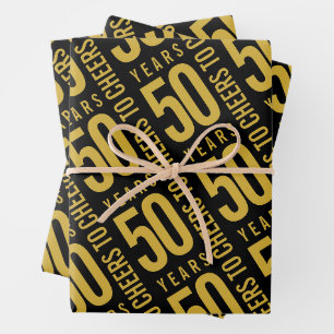 Cheers to 50 Years Birthday Gold Black Wrapping Paper Sheet