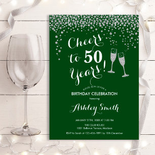 Cheers To 50 Years Birthday - Green Silver Invitation