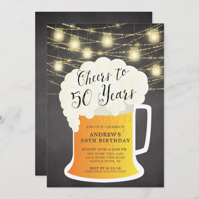 Cheers to 50 Years Birthday Invitation (Front/Back)