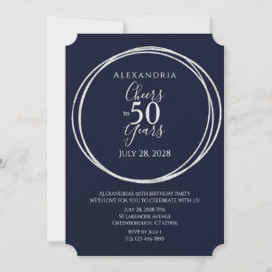 Cheers to 50 years birthday party navy silver invitation