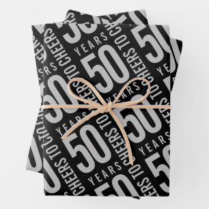 Cheers to 50 Years Birthday Silver Black Wrapping Paper Sheet