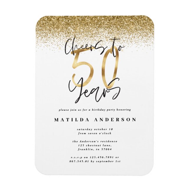 Cheers to 50 years black and gold modern stylish magnet (Vertical)