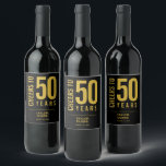 Cheers to 50 Years Black and Gold Wine Label<br><div class="desc">Personalised wine bottle labels with the birthday years,  honoree's name and party date in gold on a black background,  or any colour you choose.  Ideal for any birthday year celebration,  retirement party,  anniversary celebration,  party favour or for any occasion. MORE colours in our store.</div>
