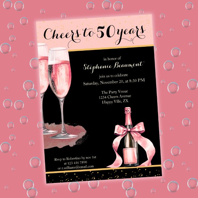 Cheers to 50 Years Black Champagne Birthday Invitation (Creator Uploaded)