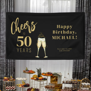 Cheers to 50 years black gold 50th birthday party banner