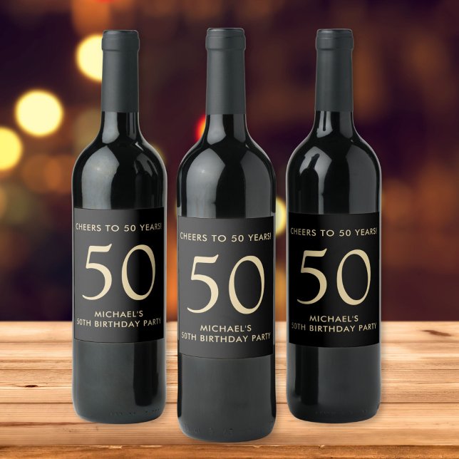 Cheers to 50 Years Black Gold 50th Birthday Party Wine Label (Creator Uploaded)