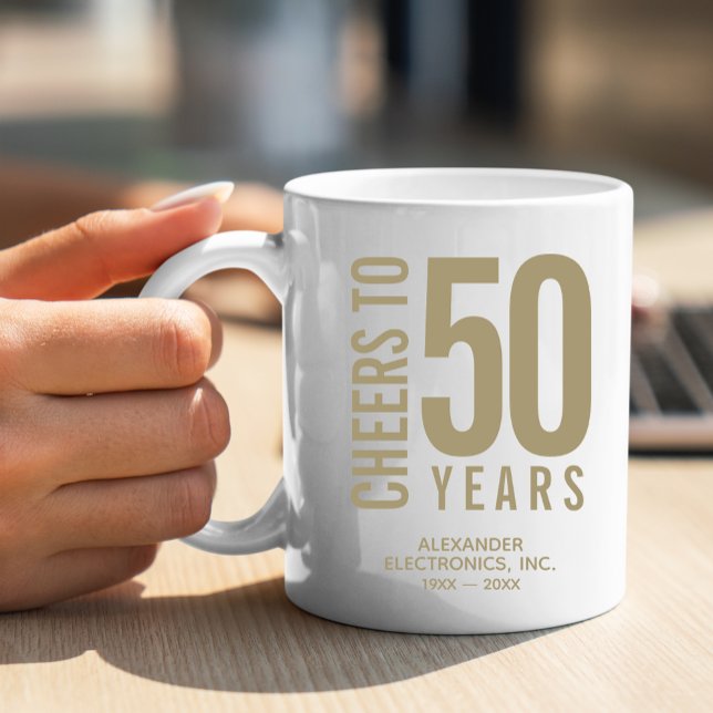 Cheers to 50 Years Business Anniversary Coffee Mug (Change to ANY YEAR! Lots of other colors and years pre-done for you in our collection.)