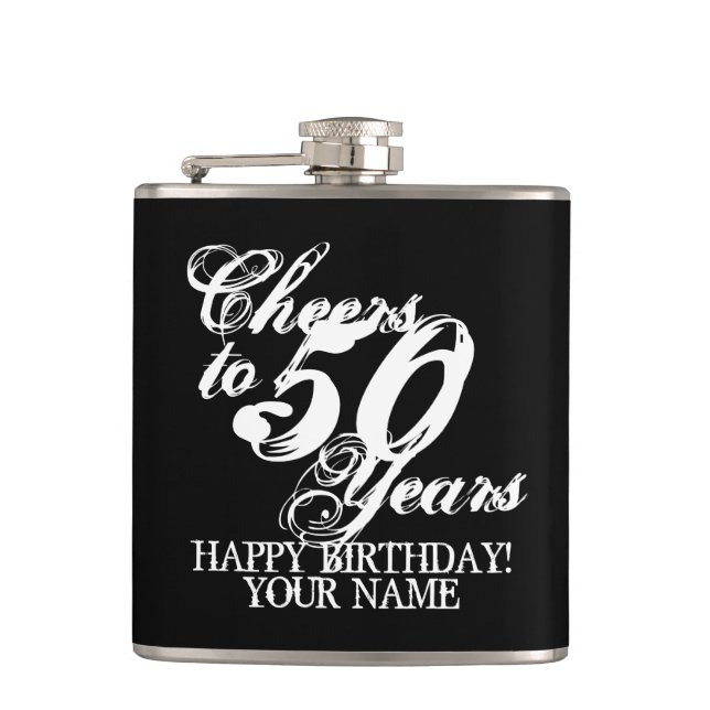 Cheers to 50 years custom 50th Birthday gift hip Hip Flask (Front)