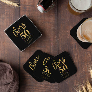 Cheers to 50 years custom birthday party favour square paper coaster