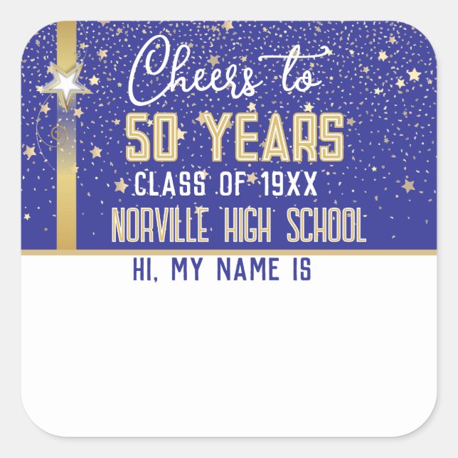 CHEERS to 50 Years! CUSTOM Class Reunion banner Square Sticker (Front)