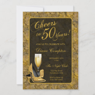 Cheers to 50 Years Gold Black Birthday Invitation
