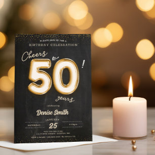 Cheers to 50 Years Gold foil Balloon 50th Birthday Invitation