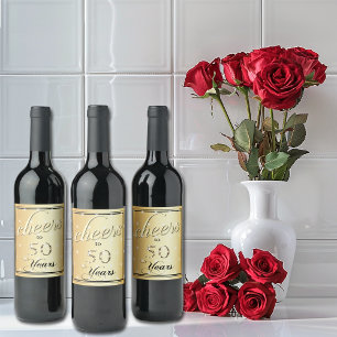 Cheers to 50 Years Gold Satin Glitter Sparkle Wine Label