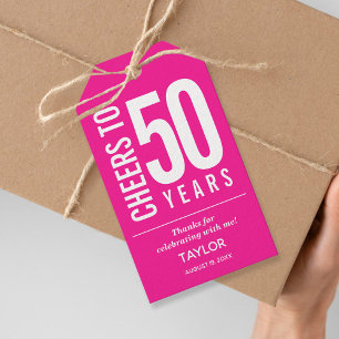 Cheers to 50 Years Hot Pink Party Favour Gift Tags