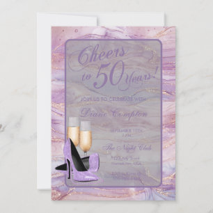 Cheers to 50 Years Lavender Gold Birthday Invitation