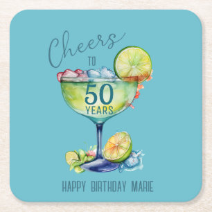 Cheers to 50 Years Milestone Birthday  Square Paper Coaster