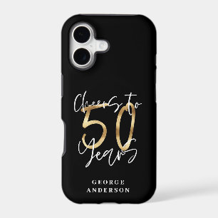 cheers to 50 years modern black and gold