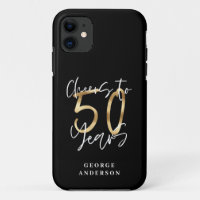 cheers to 50 years modern black and gold