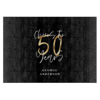 cheers to 50 years modern black and gold cutting board
