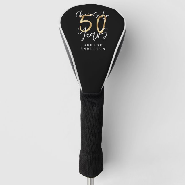 cheers to 50 years modern black and gold golf head cover (Front)