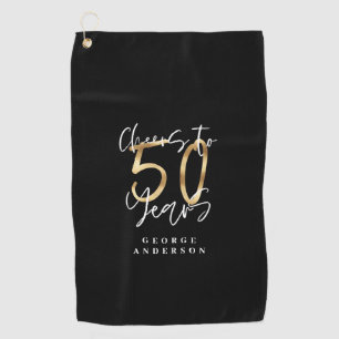 cheers to 50 years modern black and gold golf towel
