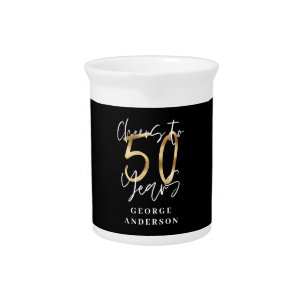 cheers to 50 years modern black and gold pitcher