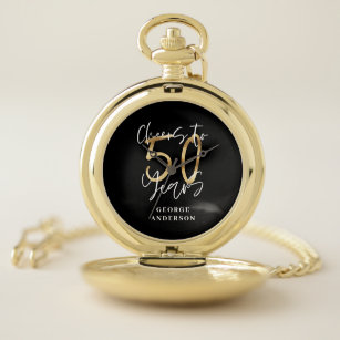 cheers to 50 years modern black and gold pocket watch