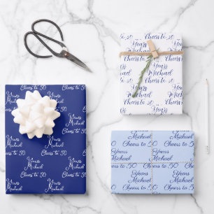 Cheers to 50 Years Navy Light Blue 50th Birthday Wrapping Paper Sheet
