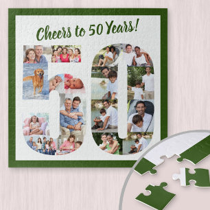 Cheers to 50 Years Number 50 Photo Collage Square Jigsaw Puzzle
