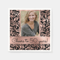Cheers to 50 Years rose gold damask 50th Birthday