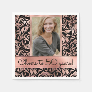 Cheers to 50 Years rose gold damask 50th Birthday Napkin