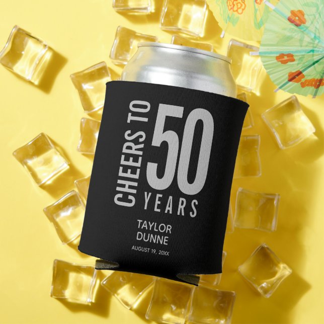 Cheers to 50 Years Silver Birthday Can Cooler (In Situ Summer)