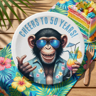 Cheers to 50 Years Summer Monkey 50th Birthday Paper Plate