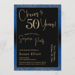 Cheers to 50 Years Surprise Birthday Party Blue Invitation
