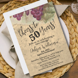 Cheers to 50 Years, Vintage Wine Themed Birthday Invitation