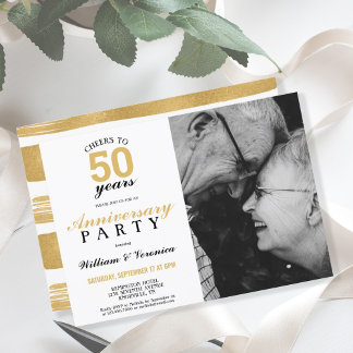 Cheers to 50 Years | Wedding Anniversary Gold Invitation