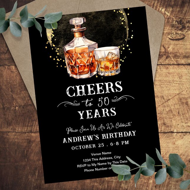 Cheers to 50 Years Whiskey Adult Birthday Invitation (Creator Uploaded)