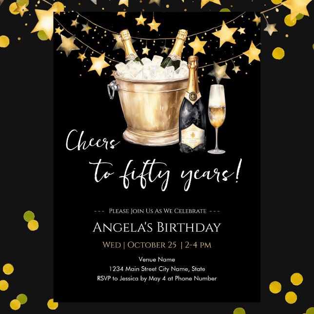 Cheers to 50th Birthday Champagne Invitation (Creator Uploaded)