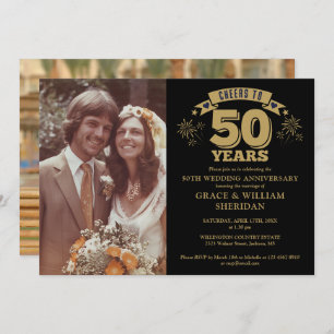 Cheers To 50th Golden Wedding Anniversary 2 Photos Invitation