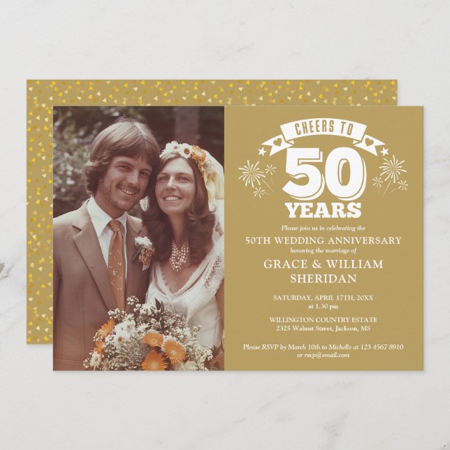 Cheers To 50th Golden Wedding Anniversary Photo Invitation (Front/Back)