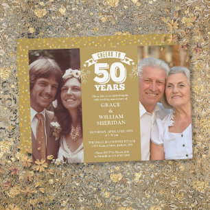 Cheers To 50th Wedding Anniversary 2 Photo Invitation