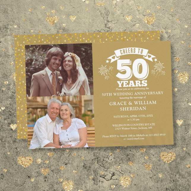 Cheers To 50th Wedding Anniversary 2 Photo Invitation (Cheers To 50th Wedding Anniversary 2 Photo Invitation)