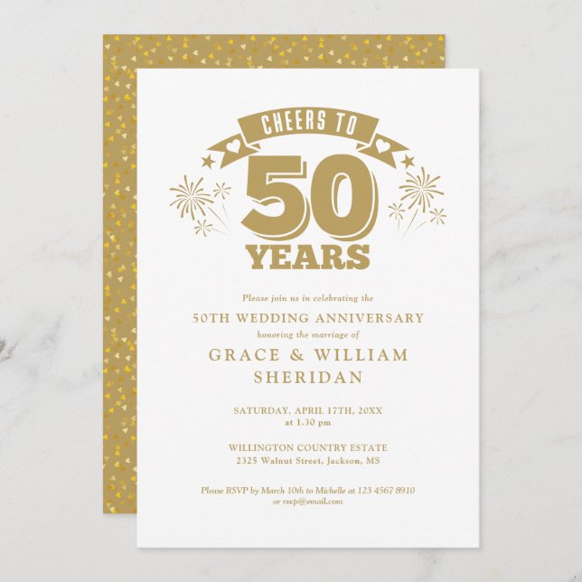 Cheers To 50th Wedding Anniversary Invitation (Front/Back)