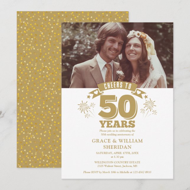 Cheers To 50th Wedding Anniversary Photo Invitation (Front/Back)