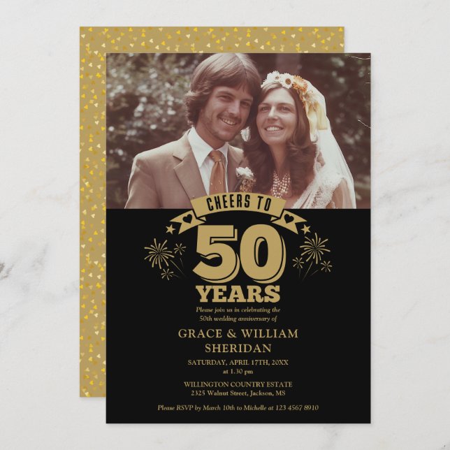 Cheers To 50th Wedding Anniversary Photo Invitation (Front/Back)