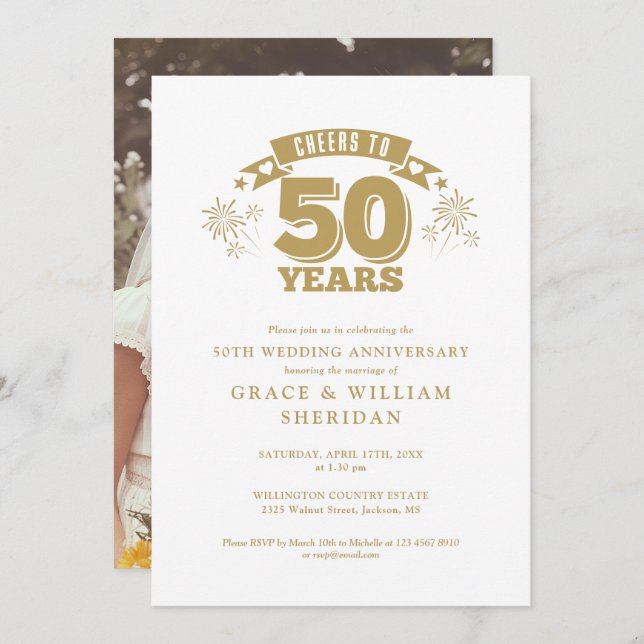 Cheers To 50th Wedding Anniversary Photo Invitation (Front/Back)