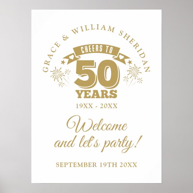 Cheers To 50th Wedding Anniversary Welcome Sign (Front)