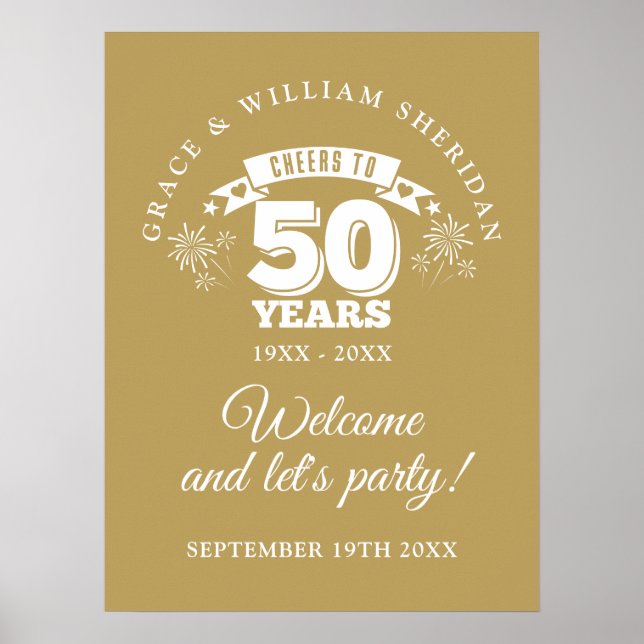 Cheers To 50th Wedding Anniversary Welcome Sign (Front)