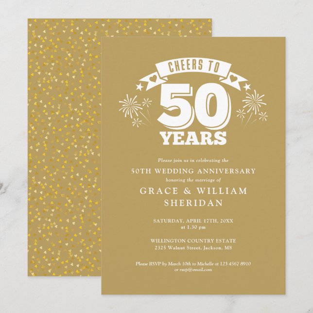 Cheers To 50th Wedding Golden Anniversary Invitation (Front/Back)