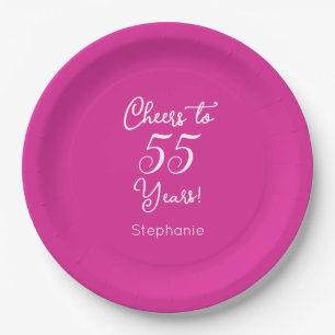 Cheers to 55 Years 55th Pink Birthday Paper Plate